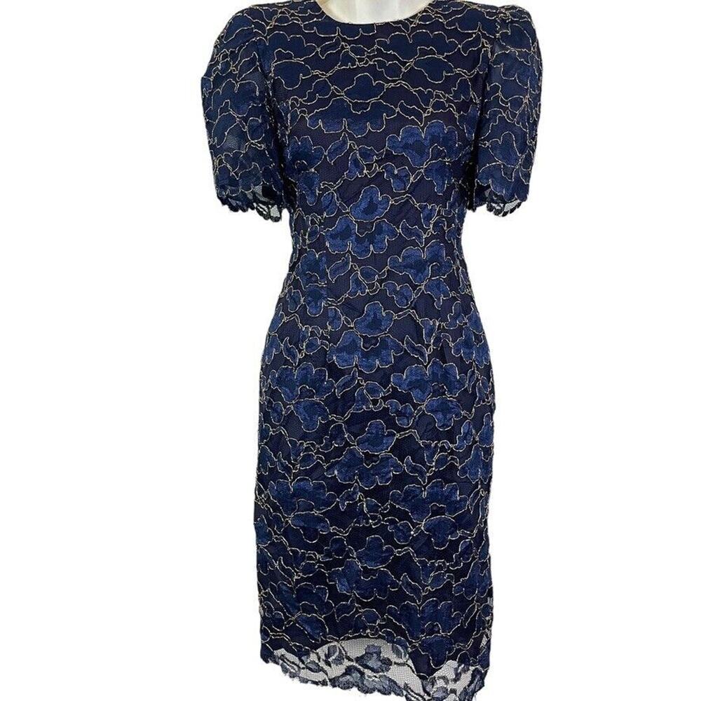 Leslie Fay Evenings Vintage Union USA Made Lace Puff Sleeve Whimsigoth Dress 4